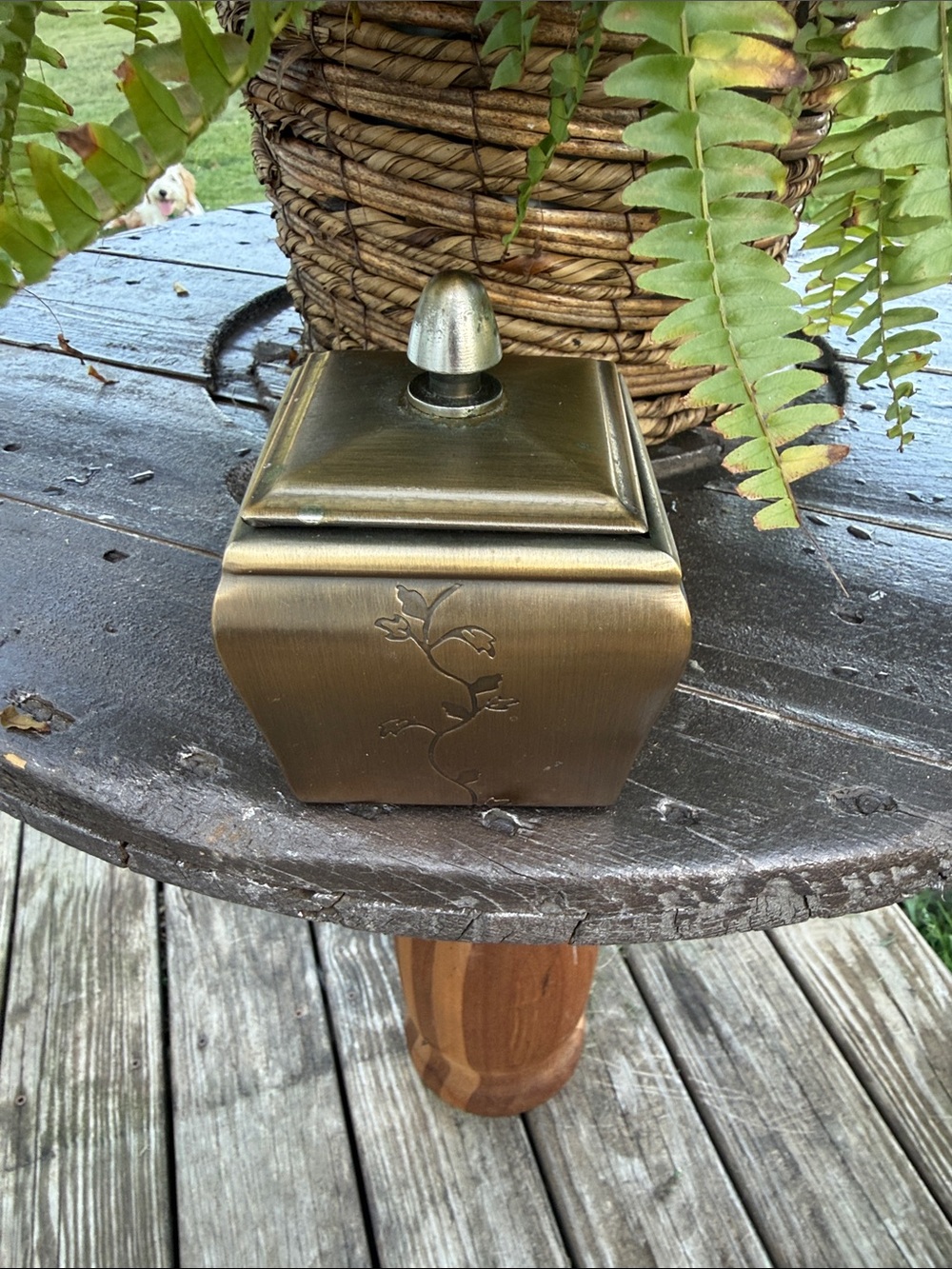 Brass-Tone Decorative Storage Box with Floral Relief by Thomas OBrien vintage